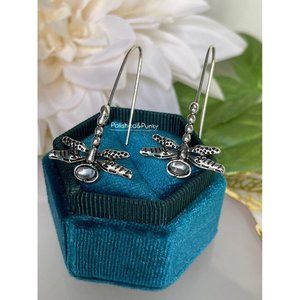 Silver Dragonfly Waterdrop Earrings ~ Aquamarine stone Earrings ~ in gift Box